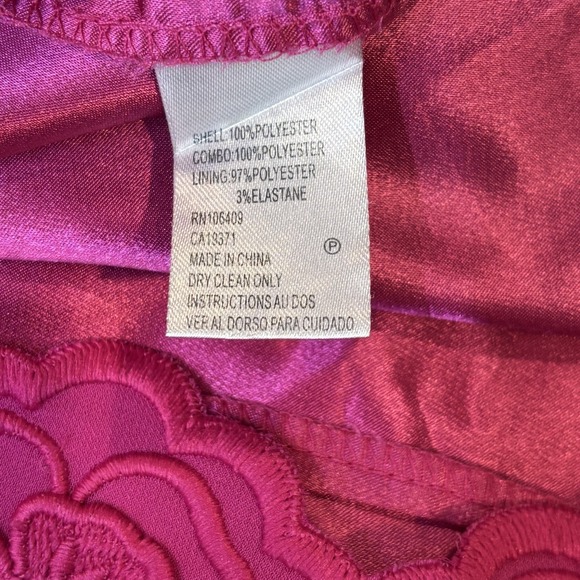 Tahari Fuchsia Pink Barbiecore Lace Embroidered Hem Chiffon Cocktail Dress Sz 12 - Picture 7 of 9